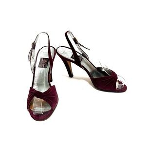Vintage 1990s maroon suede twisted vamp formal slingback heels